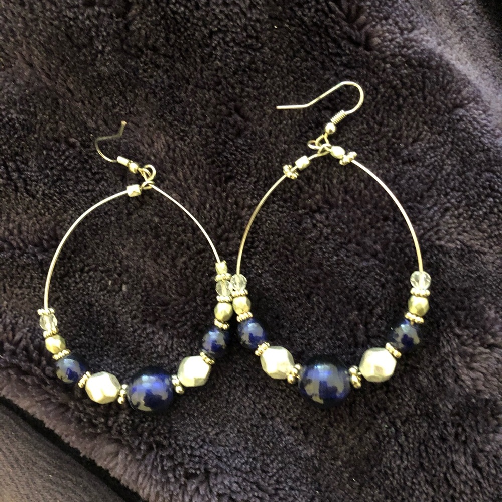 Navy and Gold Dangly Earrings